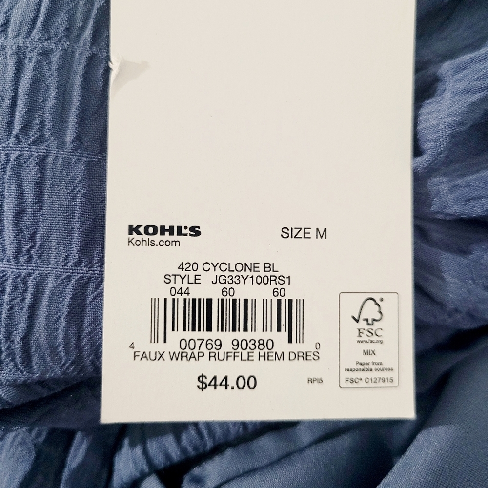 SO Woman's Faux Wrap Ruffle Hem Dress Blue Textured Long Sleeve Size Medium NEW - Picture 13 of 13